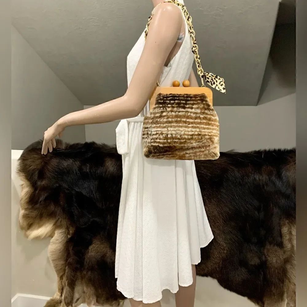 Handmade Genuine Shearling Wooden Frame Clutch/Shoulder Bag/Crossbody
